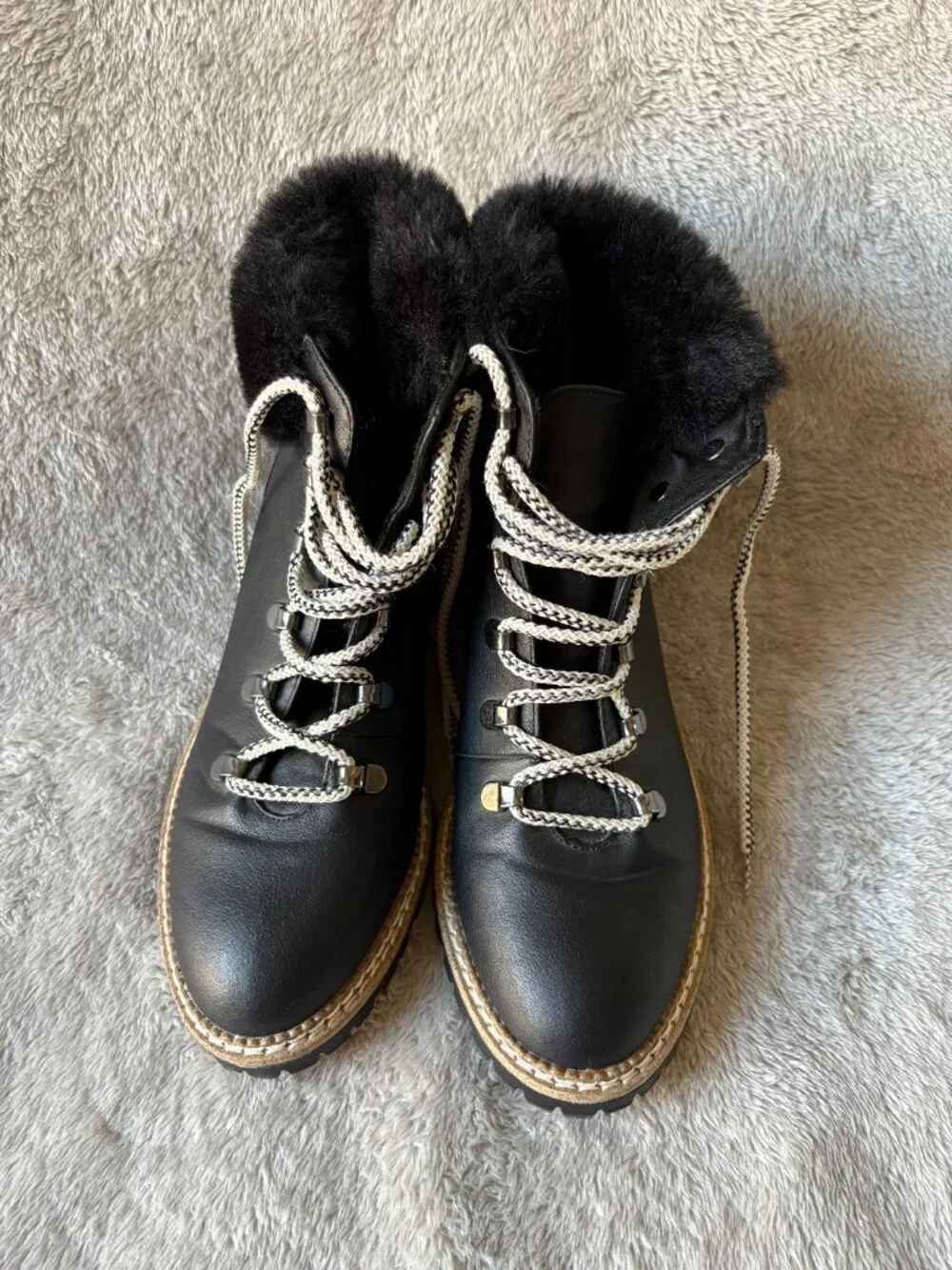 Express Black Faux Leather Faux Fur Trim Lace-Up Ankle Boots Size 9